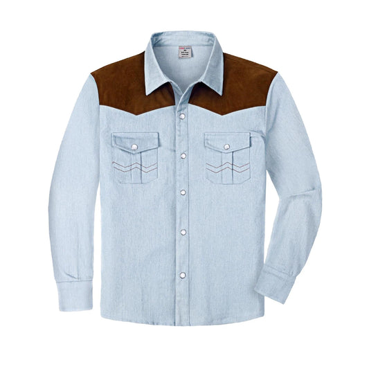 Boys Western Shirts Toddler Cowboy Button Down Denim Shirt Children Spring and Autumn Tops 4-12 Years