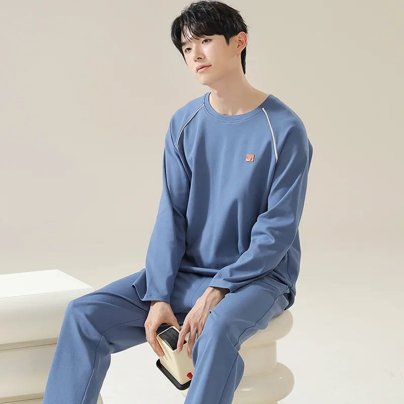 Pajamas for Men Spring Autumn Long Sleeve Lapel Button-up Cardigan Trousers Two-pieces Loose Casual Home Clothes Men Pajama Sets