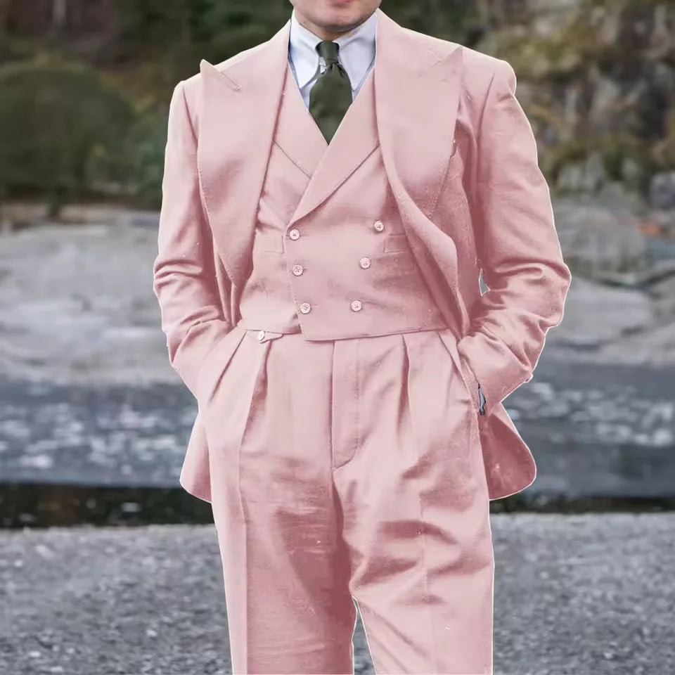 Men's Suit Three-piece Slim Double-breasted Jacket Vest Pants Full Suit Casual Stylish Elegant Comfortable Suit Man Suits Set