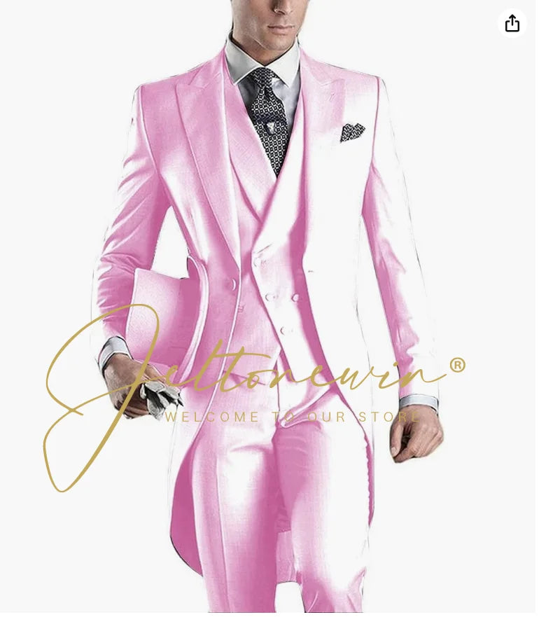 Custom Made Tailcoat Men Suit Classic White Groom Tuxedos Blazer Men Wedding Dinner Party Suits Bridegroom (Jacket+ Pant+Vest)