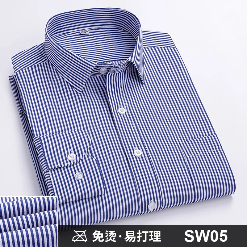 Men's Formal Shirt Long Sleeve  Solid Color Striped Pocket Fashion Business Office Professional Wear Social White Shirt