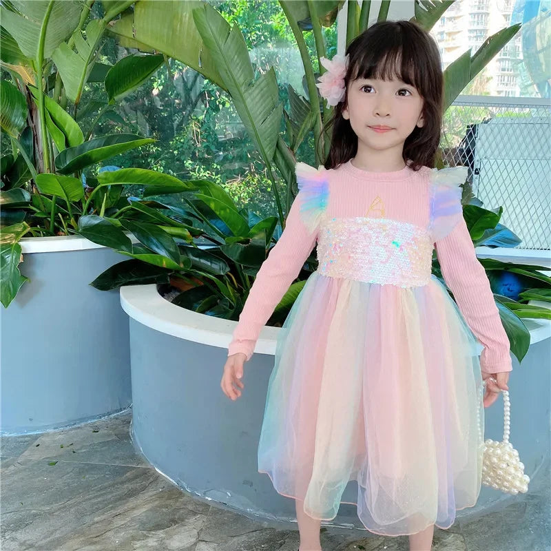 Girls Casual Dresses New Mesh Dresses for Girls Autumn Winter Wedding & Casual Kids Clothes for 2-7 Years