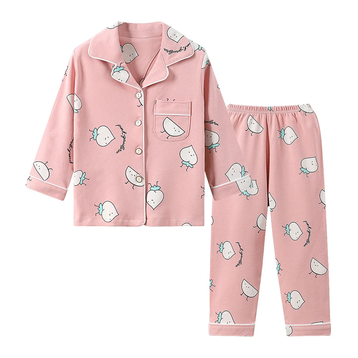 Children's Pajamas Pure Cotton Spring, Autumn and Winter Long-Sleeved Suits Boys and Girls Lapel Pajamas and Pajamas Set Boys Sp
