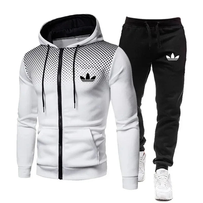 Men's two-piece suit, a fashionable and comfortable casual sportswear for daily wear, consisting of a jacket and trousers, suita