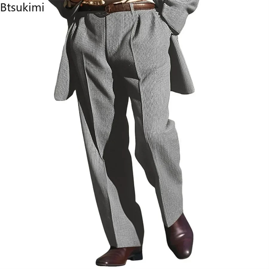 High-grade Men's Knitted Suit Pants Business Casual Loose Straight Dress Pants Fashion Streetwear Male Leisure Vacation Trousers