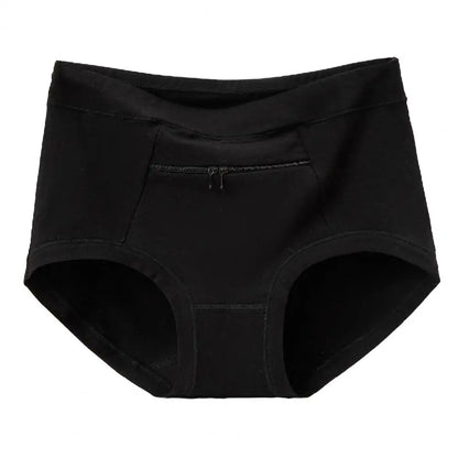 Women Underwear with Cash Pocket High Waist Breathable Cotton Underwear with Anti-theft Zipper Pocket for Women Middle-aged