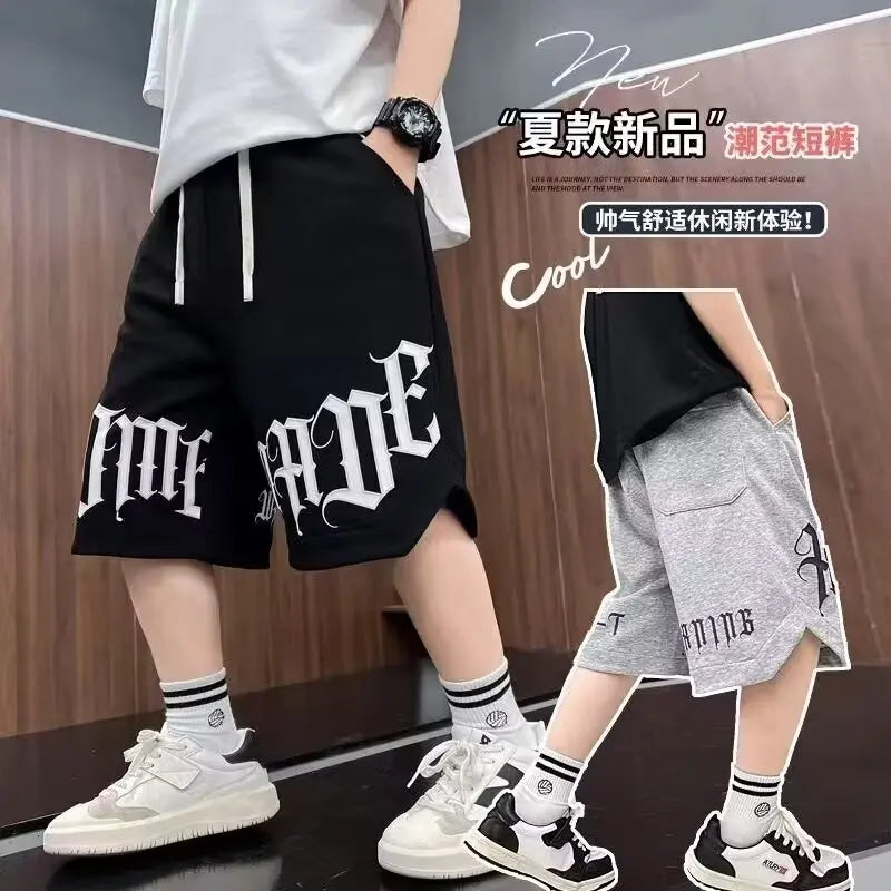 Loose Style Children Summer Shorts for Boy New Letter Print Short Pants Outdoor Casual Sports Shorts Korean Children's Clothing