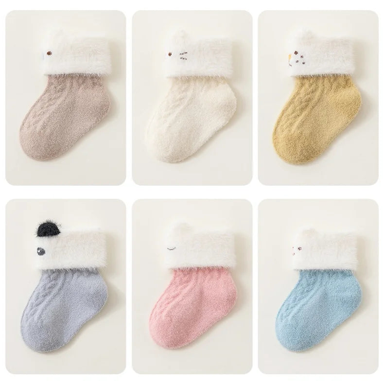 Newborn Baby Socks For Girls Boys Winter Warm Thick Cartoon Infant Toddler Sock Outdoors Warm Children's Floor Socks 0-5Years