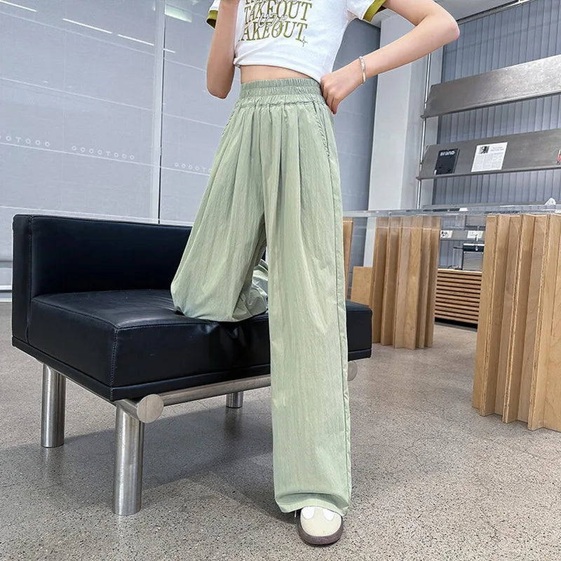 Teenage Girls Summer Casual Pants Thin Loose Straight Trousers for Kids 2025 New Fashion All-match 10 12 Years Children Pants