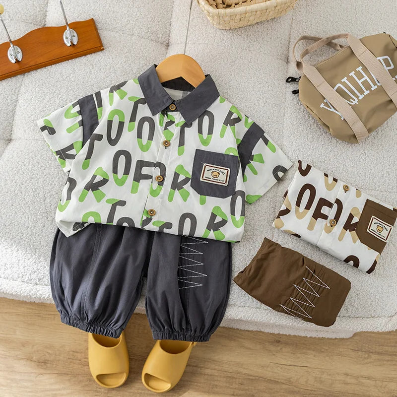 Baby Boys Summer Clothes Set Two-Piece Letter Print Short-Sleeved Shirt+Pants Children's Clothing For Kids Casual Sports Wear