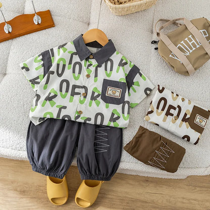 Baby Boys Summer Clothes Set Two-Piece Letter Print Short-Sleeved Shirt+Pants Children's Clothing For Kids Casual Sports Wear
