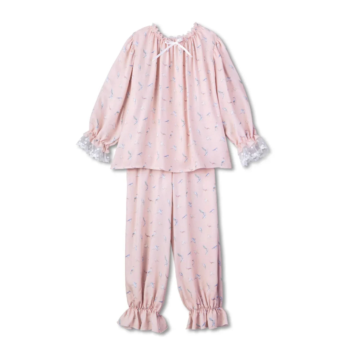 Girls Pajamas Set 2025 Spring And Summer New Blue Lace Lace Children's Home Clothing Cotton Printed Pajamas Children's Clothing
