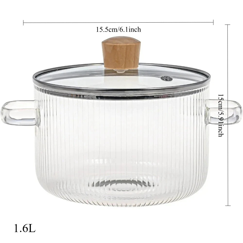 Covered Glass Cooking Pot with Lid 1.6L Heat Resistant Glass Soup Pot Dual Handles Glass Saucepan Kitchen Cooking Tools
