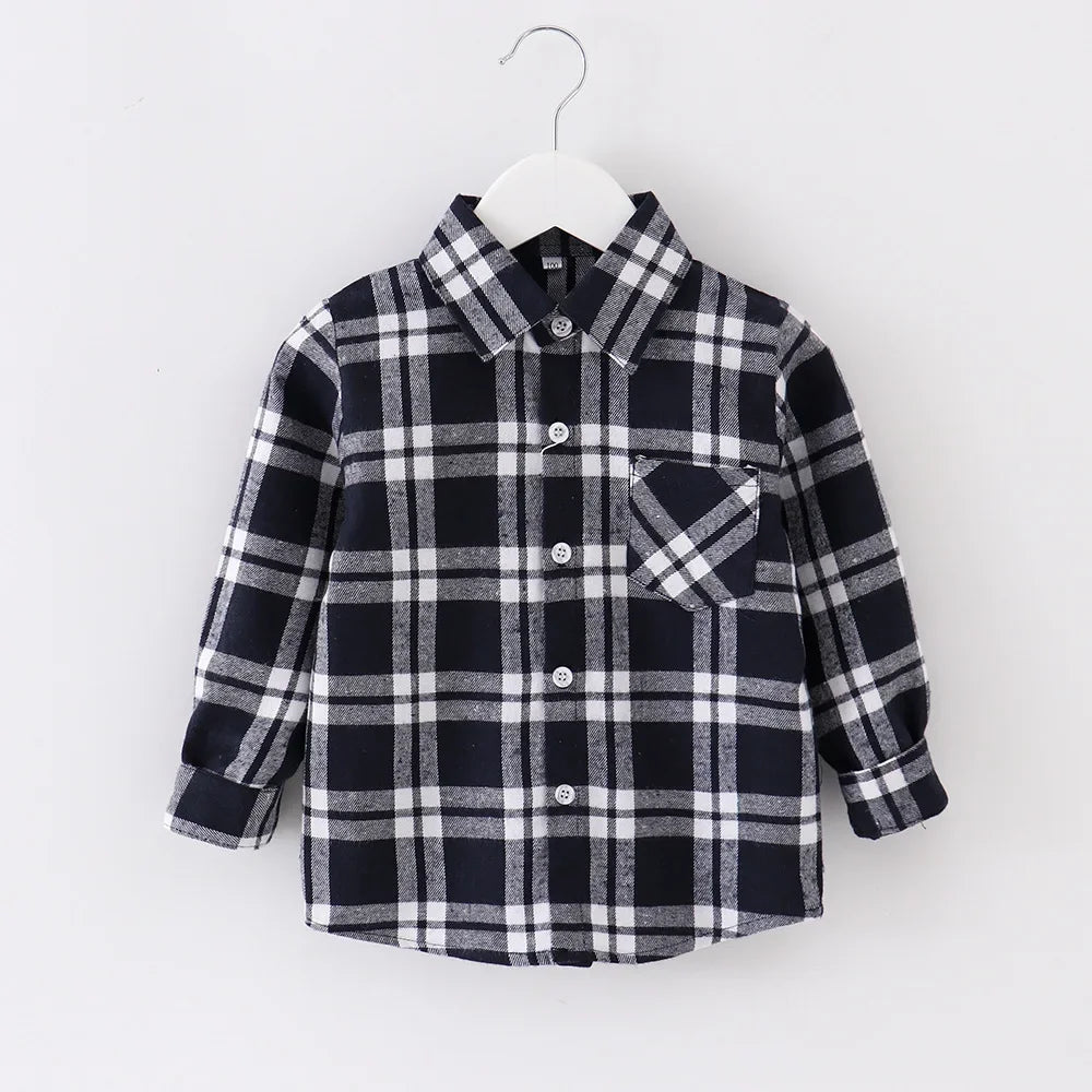Shirts for Boys Spring Autumn Fashion Casual Plaid Blouse School Boys Clothes Long Sleeve Brushed Shirt Teen Children Clothes