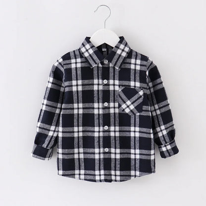 Shirts for Boys Spring Autumn Fashion Casual Plaid Blouse School Boys Clothes Long Sleeve Brushed Shirt Teen Children Clothes
