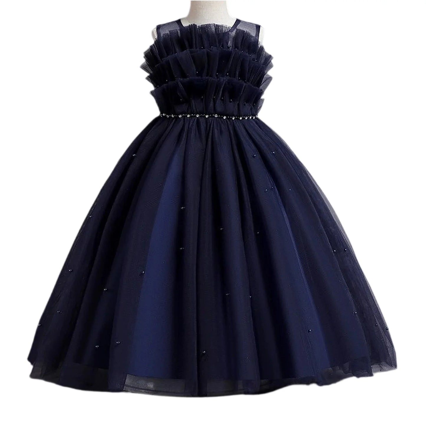 Girls' Dress Pink Red White Navy Blue Girl's Ceremonial Dress Summer Mesh Puffy Shoulderless Evening Dresses For Wedding Party