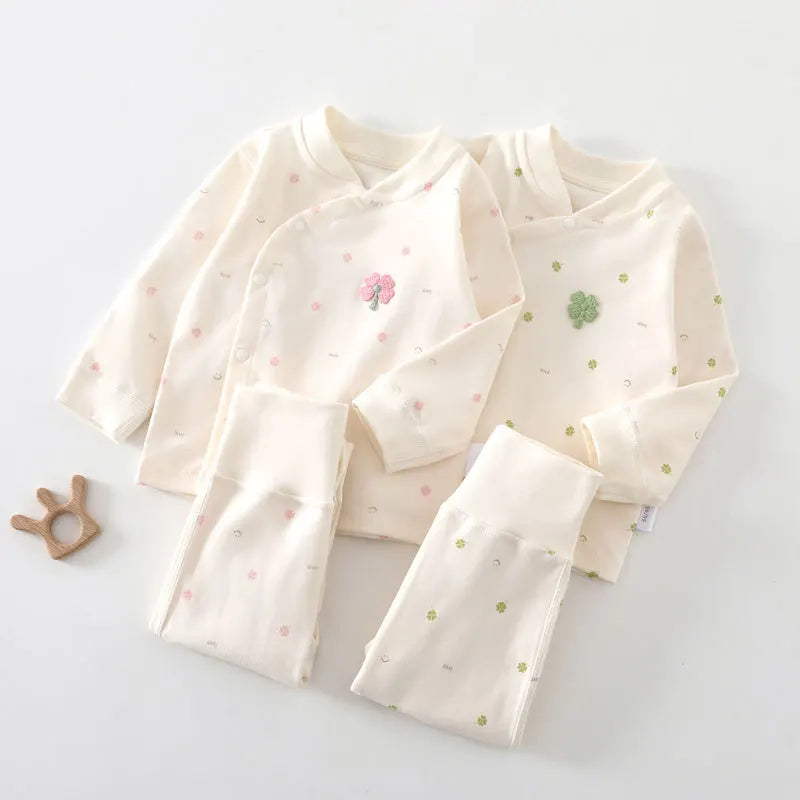 0-3Y Newborn Underwear 2Pcs Sets New Spring Infant Girls Boys Pure Cotton Sleepwear High Waist Pants Soft Baby Pajamas Clothes