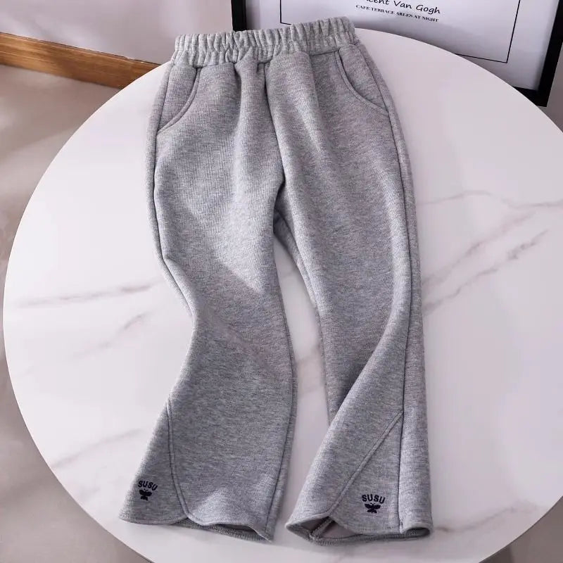 Girls Flared Jogger Pants Spring, Kids Casual Sweatpants High-Waist Design, Fashionable Elastic Cuff Trousers for Big Girls