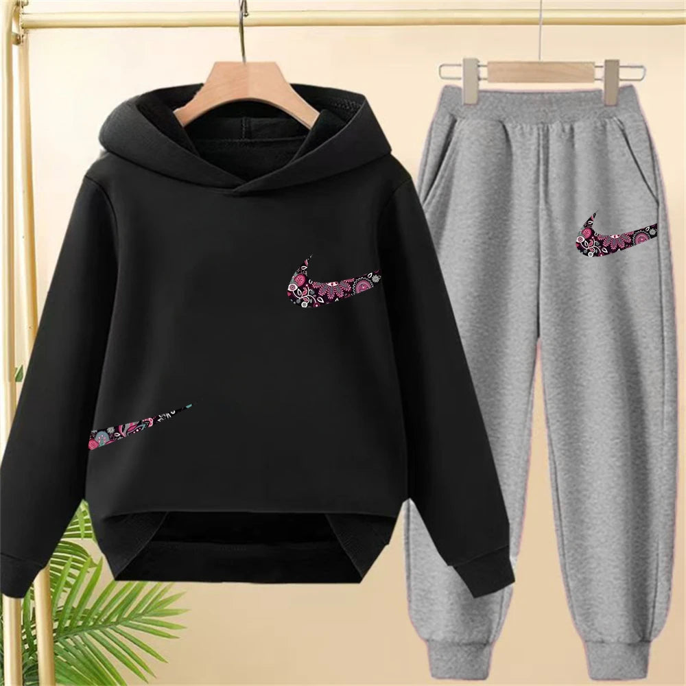 Children's Hoodie Coat +Pants black Children Boys Girls Hoodie Tops Leisure Sweatshirr Toddler 3-12 Year new fashion Clothing
