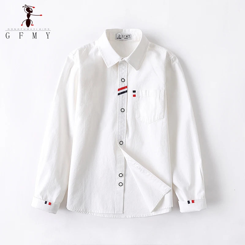 Children Shirts Cotton 100% Solid Color Full-sleeved Kids Boy's Shirts Clothing For 4-12 Years Wear in school