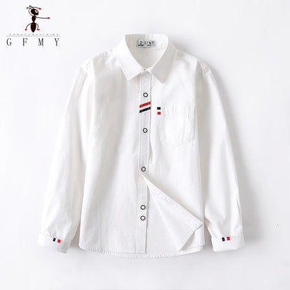 Children Shirts Cotton 100% Solid Color Full-sleeved Kids Boy's Shirts Clothing For 4-12 Years Wear in school