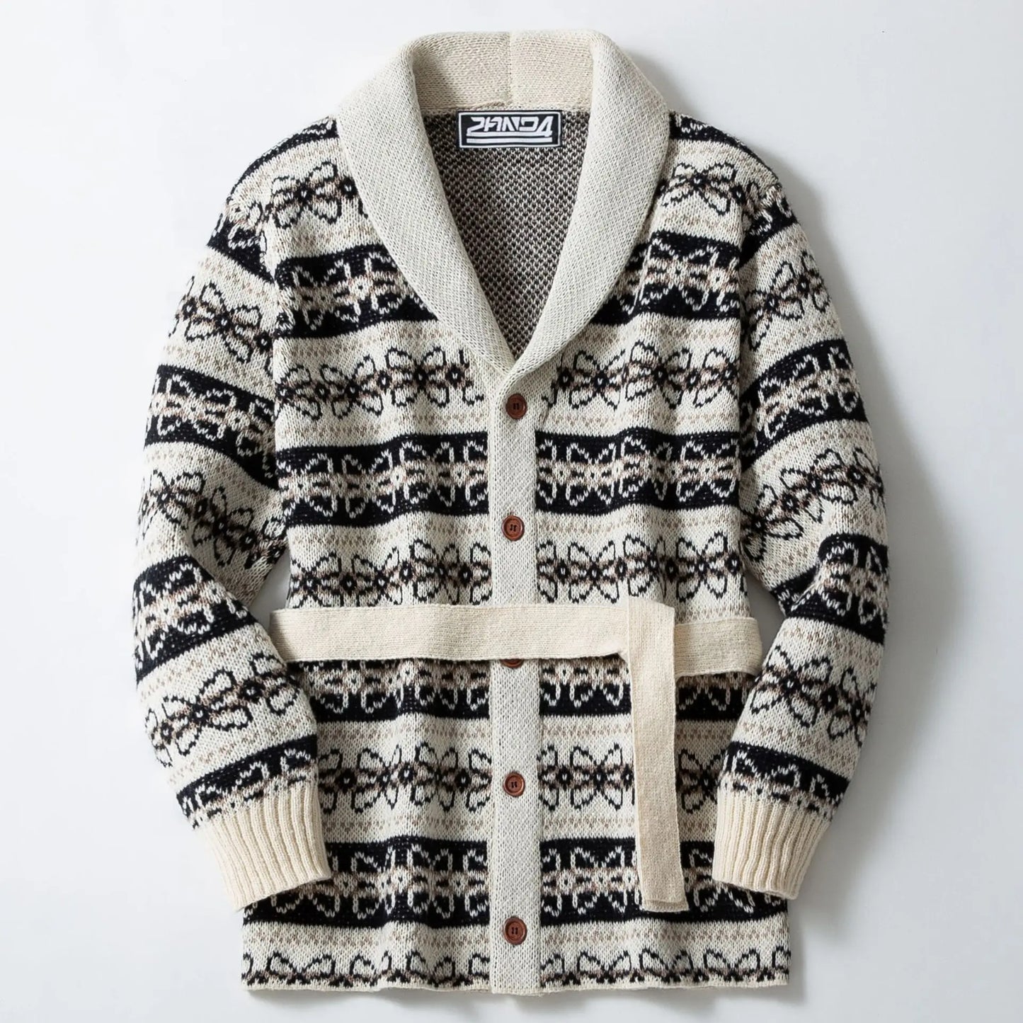 Men Sweaters Vintage Striped Thicken Knitted Buttons Lace-up Cardigan Sweaters Fashion Jacquard Mid-length Sweater Coats for Men