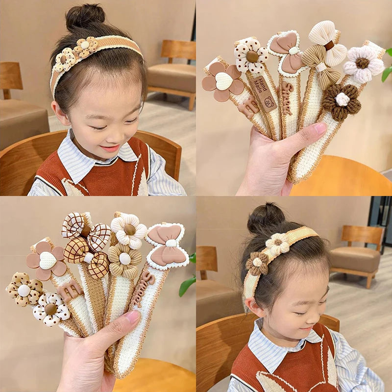 New Baby Girl Hair Hoops Sweet Flower Princess Bangs Stickers Headband Fabric Hairpins Kids Hair Accessories Children Headdress