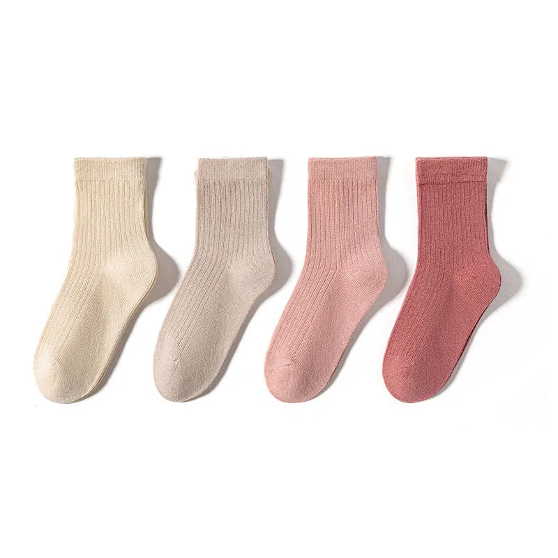 4 Pairs a Lot Spring Kids Knee-high Socks Cute Solid Color Girls Socks 12 Colors Children Versatile In Tube Socks