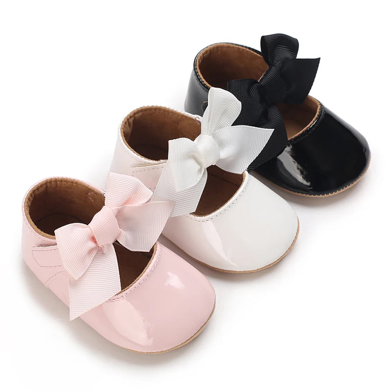 Baby Girl Shoes Bow Flats Toddler Sandals Non-slip Soft Sole Newborn Formal First Walkers Christening