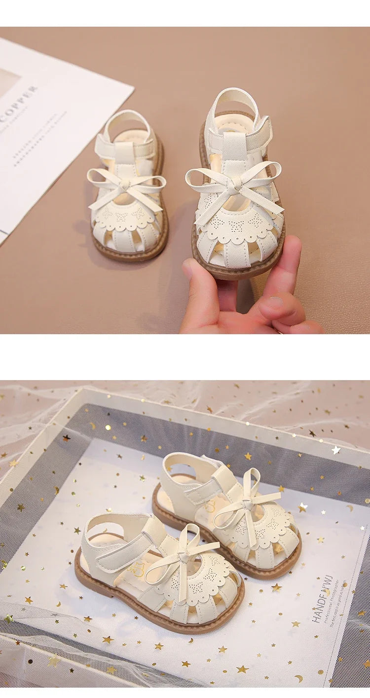 Baby Girls Beach Shoes Soft Sole for Kids Sandals T-strap Versatile 2025 Summer New Baby Walking Shoes Non-slip Sweet Size 15-26