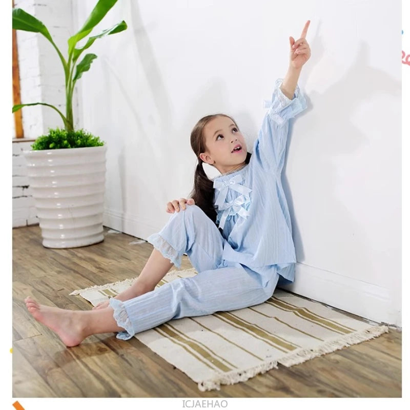 Girls Cotton Pajama Set Long Sleeve Kids Sleepwear Loungewear Comfy Home Clothes Basic Solid Color 2 Piece Outfit Summer Wear