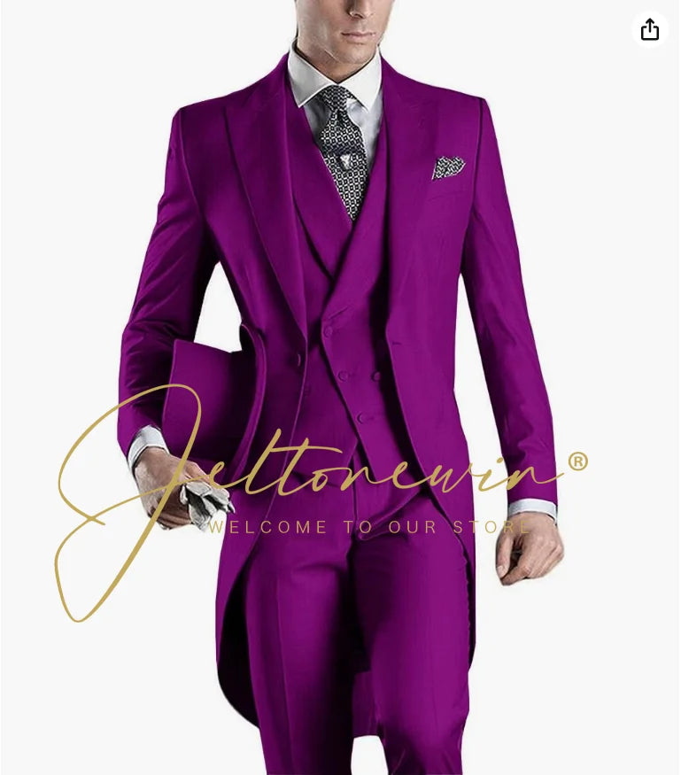 Custom Made Tailcoat Men Suit Classic White Groom Tuxedos Blazer Men Wedding Dinner Party Suits Bridegroom (Jacket+ Pant+Vest)