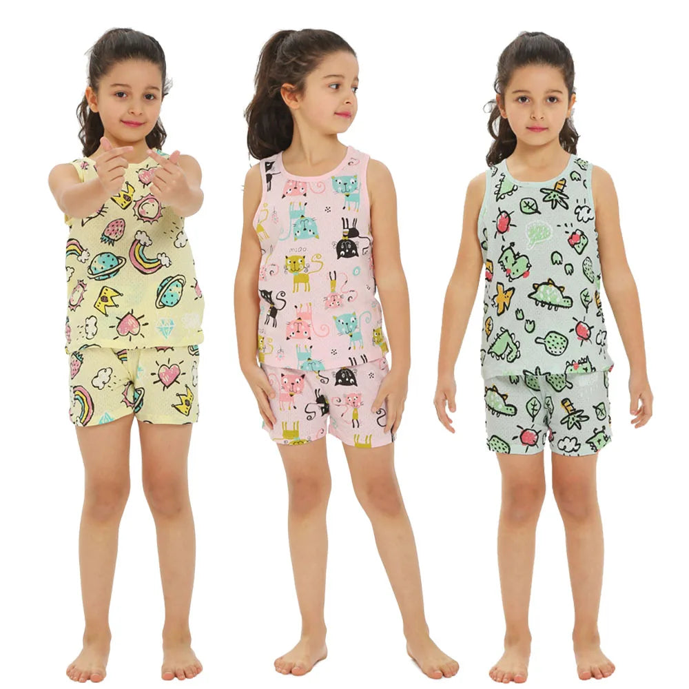 Girls Pajamas Sets 0 to 1 2 3 4 5 6 7 8 9 Years Cute Cat Print 100% Cotton Cartoon Boys Pyjamas Dino Kids Children Home Clothing