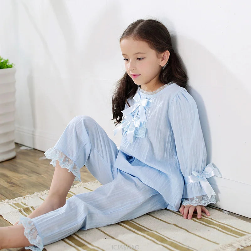 Girls Cotton Pajama Set Long Sleeve Kids Sleepwear Loungewear Comfy Home Clothes Basic Solid Color 2 Piece Outfit Summer Wear