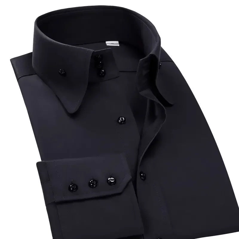 Men's Dress Shirts Non-ironing Formal Collar Shirt Fashion Korean Slim Solid Color Business Casual Shirt White Spring Autumn