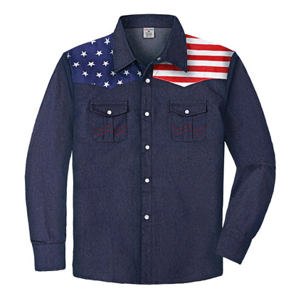 Kids Denim Shirt Boys Long Sleeve Cowboy Shirts American Vintage Pearl Snap Western Costume Spring Autumn Casual Clothing 4-14Y