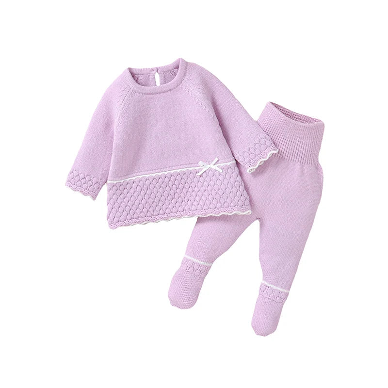 Baby Clothes Set Knit Newborn Girl Sweater Dress +Pants Foot Wrap Warm Fall Infant Top Pollover +Trousers 2pcs Fashion Cute 0-9M