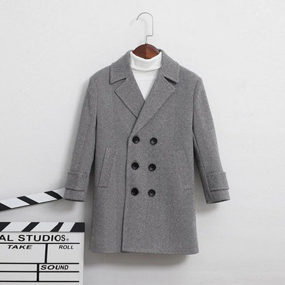 Boys Girls Winter Thick Warm Wool Coat Kids Windproof Cotton Padded Long Jacket Children Fromal Woolen Coat Teens Clothes