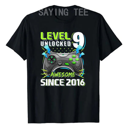 9 Year Old Boy Video Gamer Awesome Since 2016 9th Birthday Short Sleeve T-Shirt Born in 2016 Gaming Controller Saying Tee Gifts