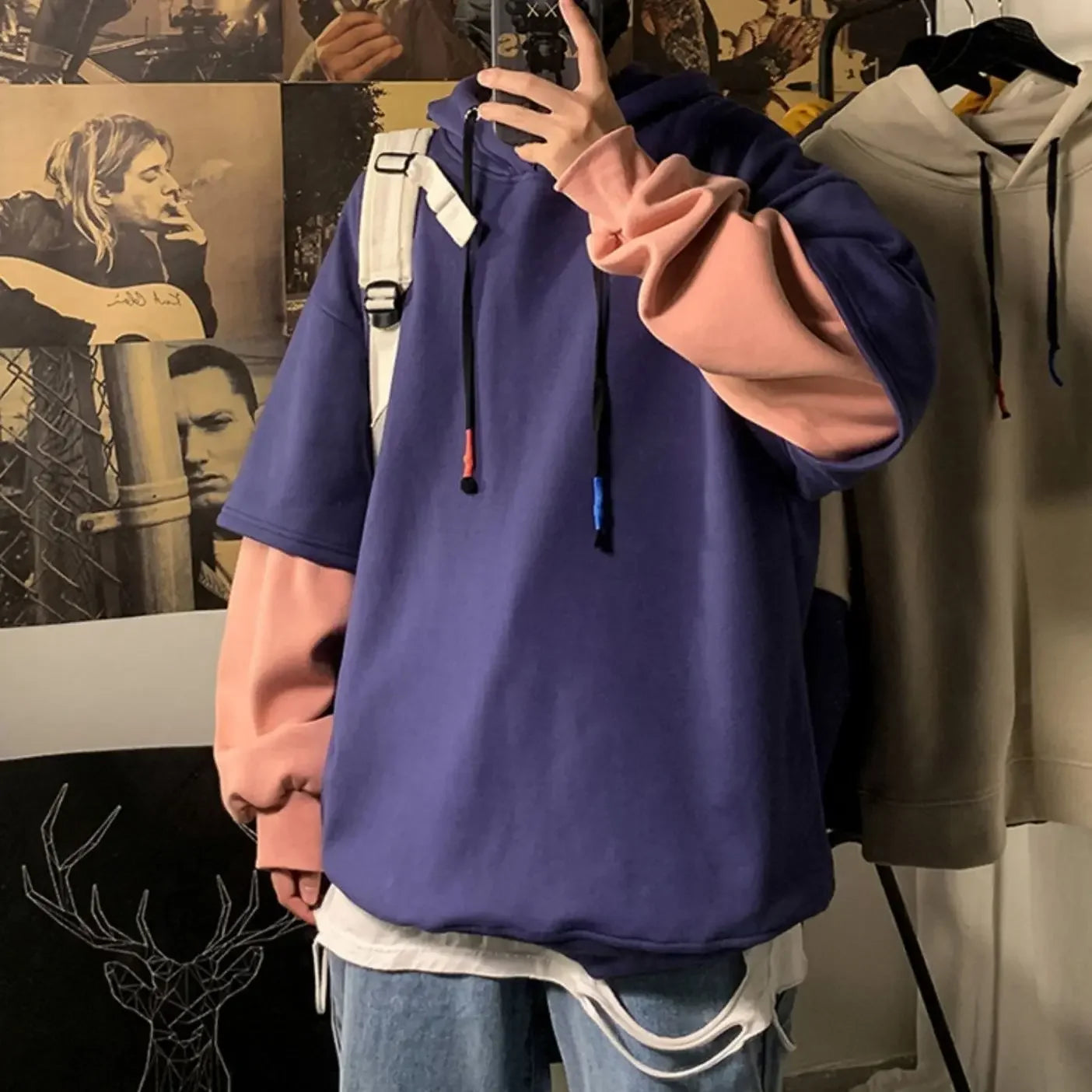 Hooded Sweatshirts for Man Black Hoodies Hip Hop Men's Clothing Sweat Shirt No Brand Funny Loose Overfit Streetwear Simple Cheap
