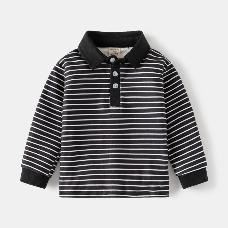 Long Sleeve Polo Shirts for Boys Spring Autumn Children Cotton Full Sleeve Shirt Black White Striped Classic Tops Baby Clothes