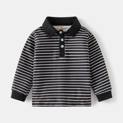Long Sleeve Polo Shirts for Boys Spring Autumn Children Cotton Full Sleeve Shirt Black White Striped Classic Tops Baby Clothes