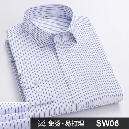 Men's Formal Shirt Long Sleeve  Solid Color Striped Pocket Fashion Business Office Professional Wear Social White Shirt