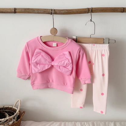 Baby Clothing Sets Autumn Cotton Casual 2 PCS Baby Girl Clothes Three Dimensional Large Bow Top+Pants 1-3 Y