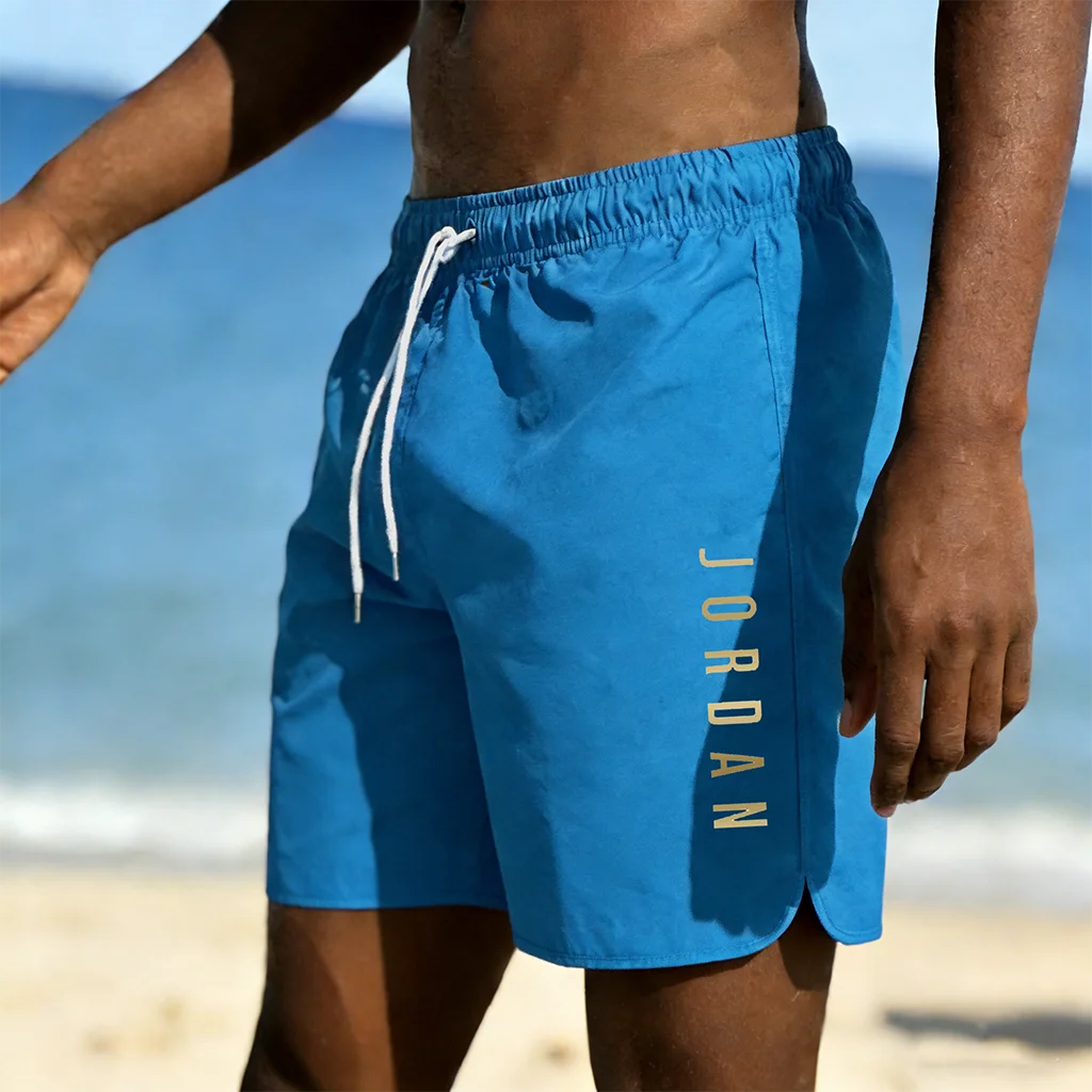 Men's beach shorts for summer swimming, fitness, quick drying, swimming with drawstring, fashionable and casual daily shorts