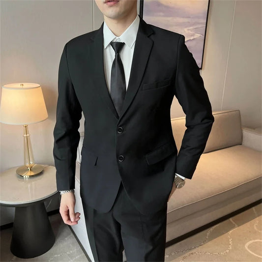 Suit  Men's Casual Formal (Blazer+ Trousers) Business Gentleman Solid Color Hosting Four Seasons Slimming Wedding Fashion Suit