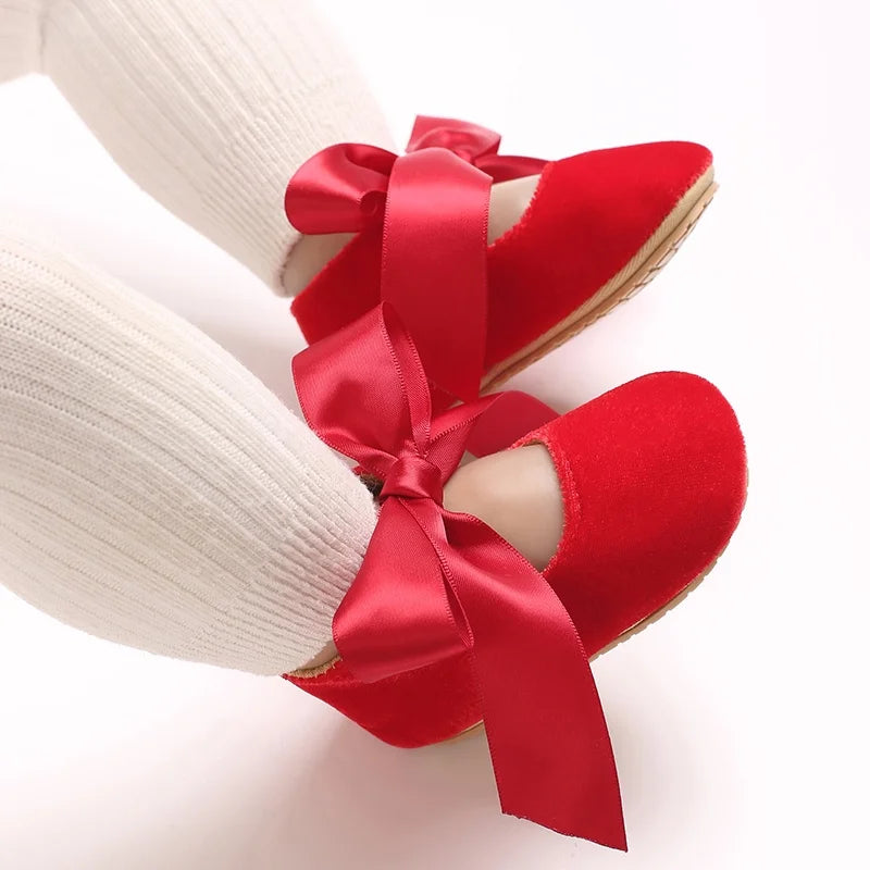 Girls' Princess Baby Shoes Cute Bow Flat Bottom Walking Children's Shoes First Step Newborn Baby Comfortable Soft Sole Footwear