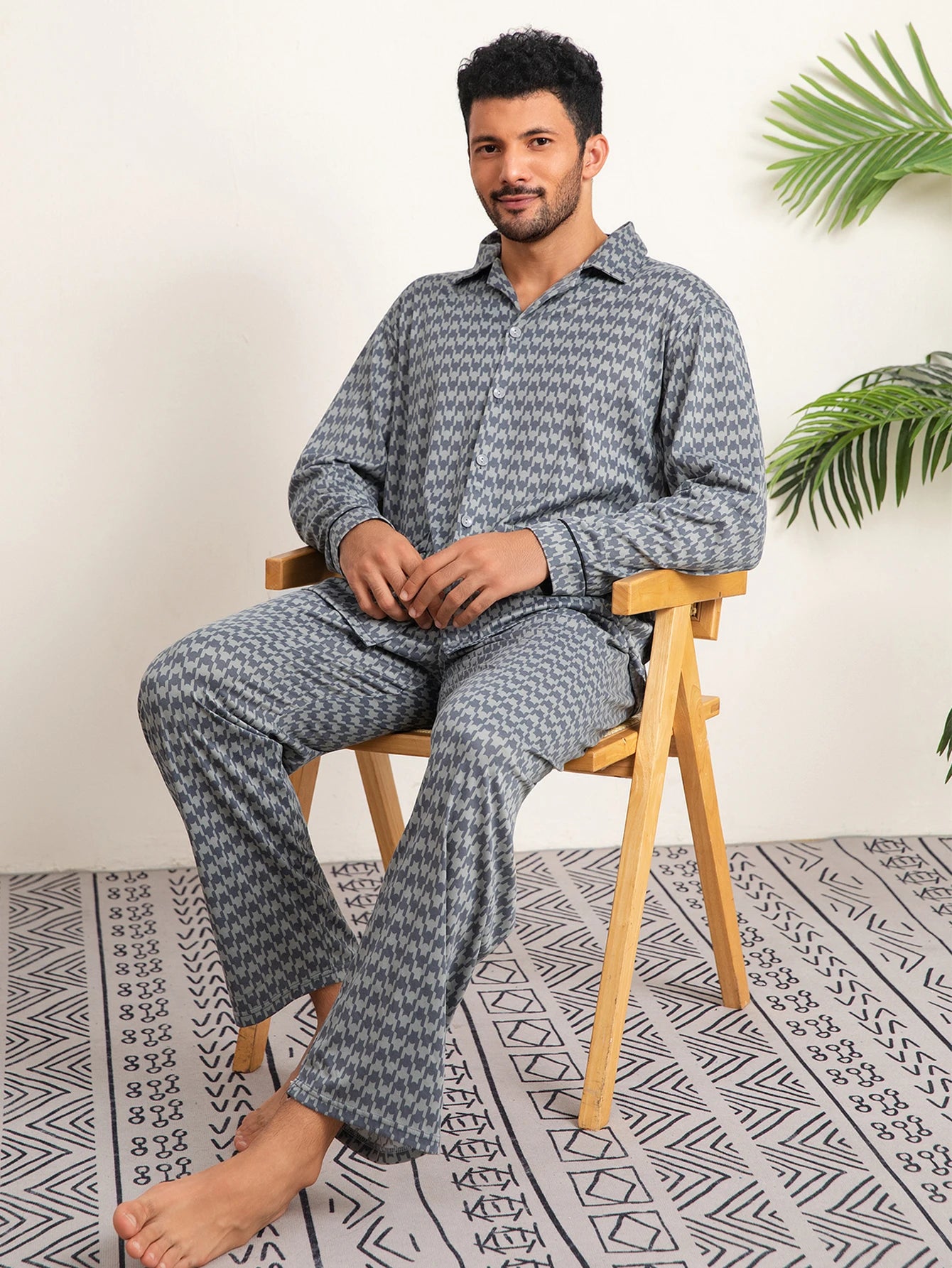 New Men's Pajamas Spring and Autumn Set, Can Be Worn Outside, Cardigan Loungewear, Casual Long-Sleeved, Large Size, Loose Fit, Autumn and Winter