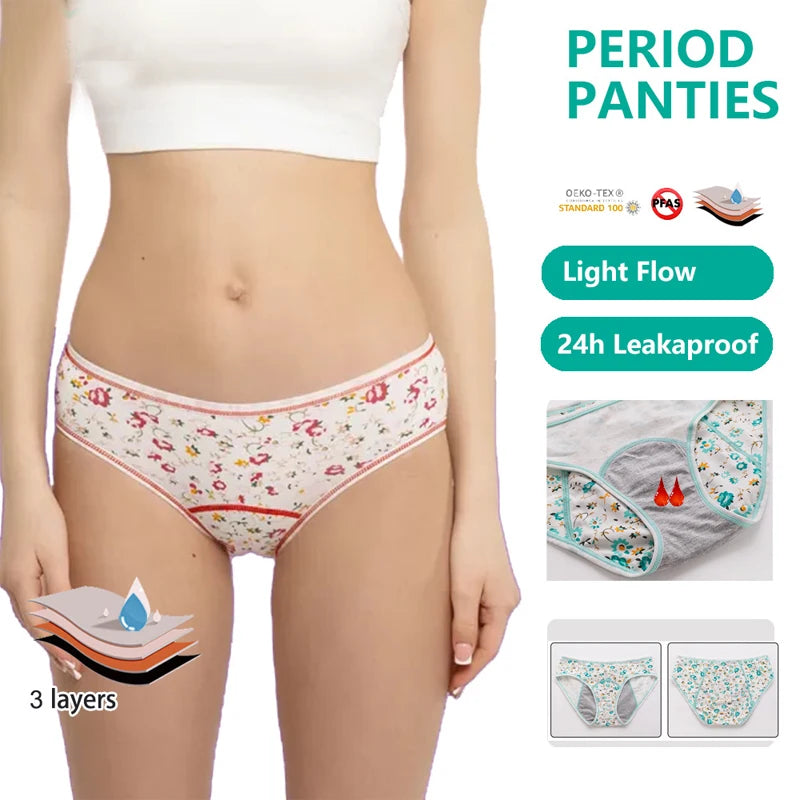 Menstrual Panties, Girls Physiological Leakproof Underwear Cotton printed Menstruation Underpants for Teenager Student