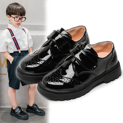 Kids Shoes For Boys Genuine Leather Shoes For Kids Wedding School Show Dress Flats Light Classic Black Children Loafer Moccasins